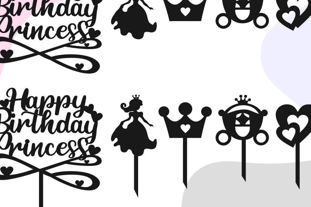 Σετ των 2 Intra απο ξύλο plywood 3mm-4mm πάχος – Princess Happy Birthday Cake Topper Δίασταση  20x20 cm INTRAFABR-32444401