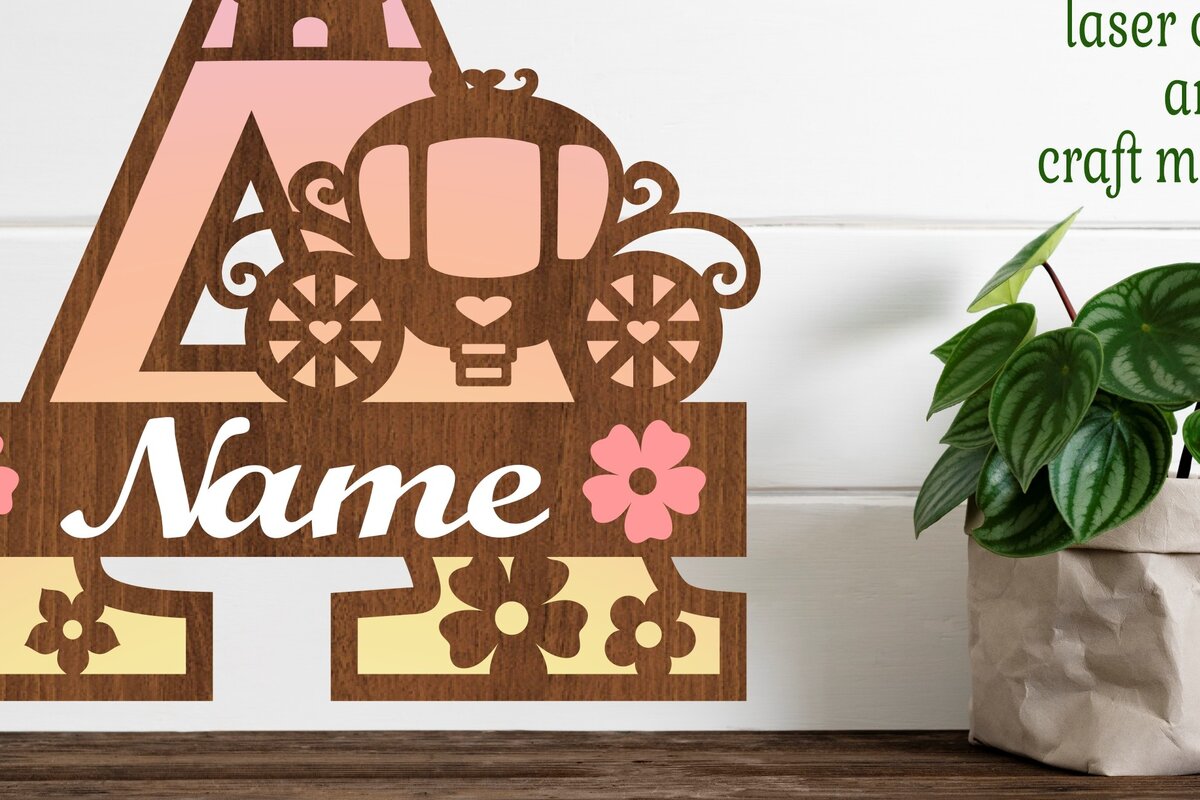 Σετ των 2 Intra απο ξύλο plywood 3mm-4mm πάχος – Princess Monogram Letter a Δίασταση  20x20 cm INTRAFABR-76567857