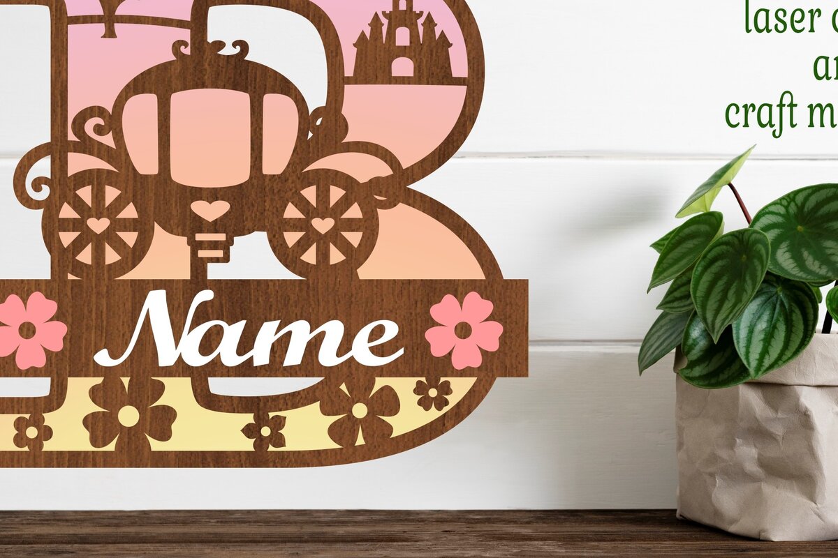 Σετ των 2 Intra απο ξύλο plywood 3mm-4mm πάχος – Πριγκίπισσα Μονόγραμμα Letter B Δίασταση  20x20 cm INTRAFABR-76567868