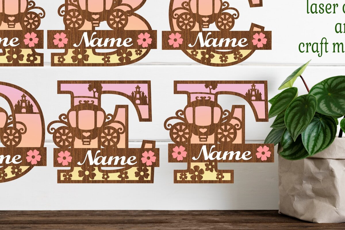 Σετ των 2 Intra απο ξύλο plywood 3mm-4mm πάχος – Πακέτο επιστολής Princess Monogram Δίασταση  20x20 cm INTRAFABR-76564885