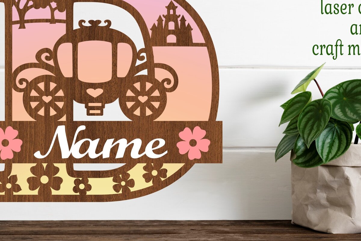 Σετ των 2 Intra απο ξύλο plywood 3mm-4mm πάχος – Πριγκίπισσα Μονόγραμμα Letter D Δίασταση  20x20 cm INTRAFABR-76567910