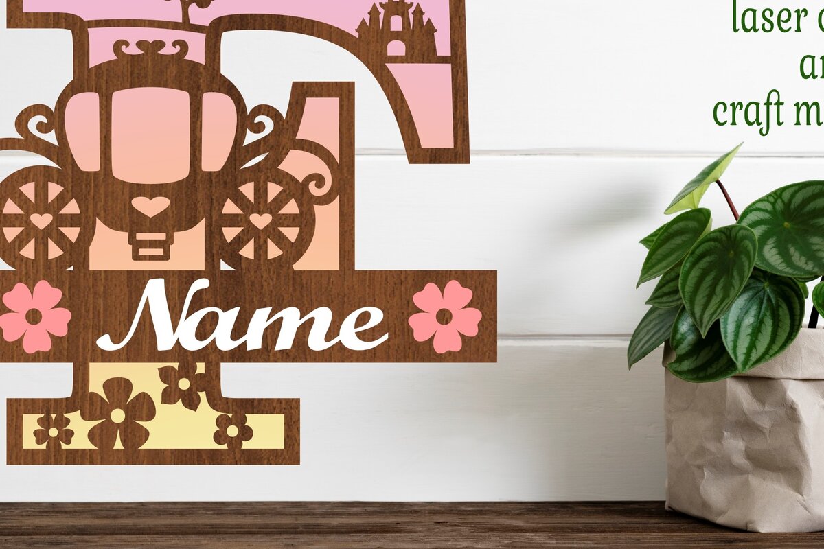 Σετ των 2 Intra απο ξύλο plywood 3mm-4mm πάχος – Πριγκίπισσα Μονόγραμμα Γράμμα F Αποκοπή αρχείου Δίασταση  20x20 cm INTRAFABR-76567964