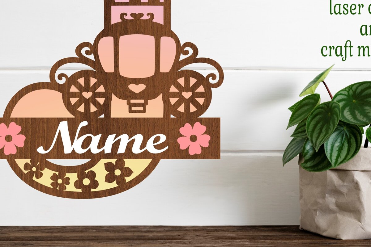 Σετ των 2 Intra απο ξύλο plywood 3mm-4mm πάχος – Αρχείο αποκοπής μονόγραμμα Princess J Δίασταση  20x20 cm INTRAFABR-76568067