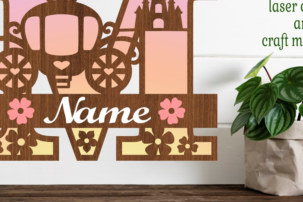 Σετ των 2 Intra απο ξύλο plywood 3mm-4mm πάχος – Πριγκίπισσα Μονόγραμμα Επιστολή M Αποκοπή αρχείου Δίασταση  20x20 cm INTRAFABR-76568133