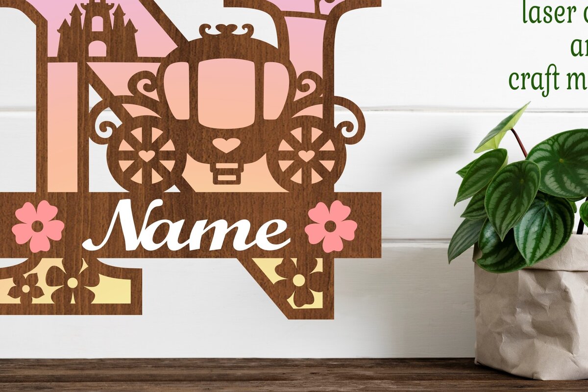 Σετ των 2 Intra απο ξύλο plywood 3mm-4mm πάχος – Πριγκίπισσα Monogram Letter N Δίασταση  20x20 cm INTRAFABR-76568151