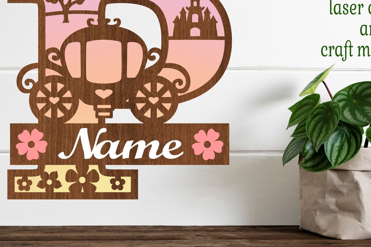 Σετ των 2 Intra απο ξύλο plywood 3mm-4mm πάχος – Πριγκίπισσα Μονόγραμμα Letter P Δίασταση  20x20 cm INTRAFABR-76568193