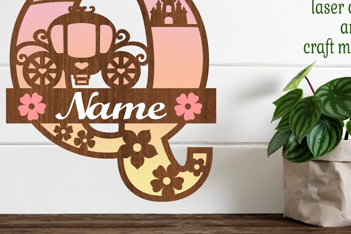 Σετ των 2 Intra απο ξύλο plywood 3mm-4mm πάχος – Πριγκίπισσα Μονόγραμμα Επιστολή Q Δίασταση  20x20 cm INTRAFABR-76568222