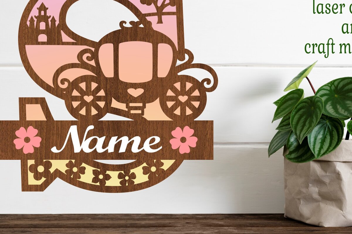 Σετ των 2 Intra απο ξύλο plywood 3mm-4mm πάχος – Αρχείο κομμένου γράμματος Princess Monogram S Δίασταση  20x20 cm INTRAFABR-76568275