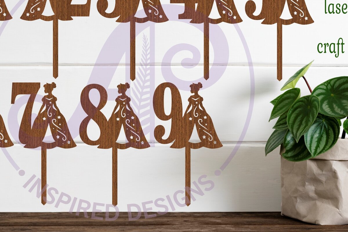 Σετ των 2 Intra απο ξύλο plywood 3mm-4mm πάχος – Princess Number Cake Toppers, 9 σχέδια Δίασταση  20x20 cm INTRAFABR-101383701