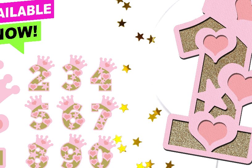 Σετ των 2 Intra απο ξύλο plywood 3mm-4mm πάχος – Princess Numbers 3D Δίασταση  20x20 cm INTRAFABR-99643859