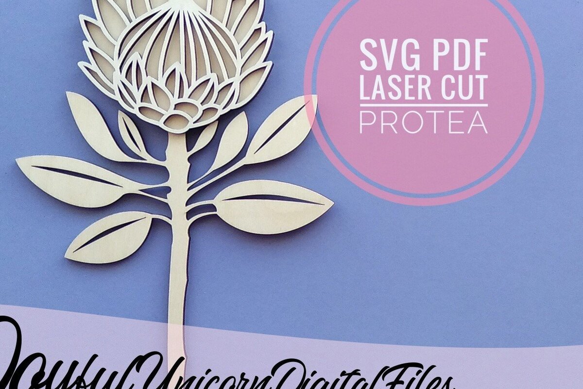 Σετ των 2 Intra απο ξύλο plywood 3mm-4mm πάχος – Αρχείο κοπής με λέιζερ Protea Flower Δίασταση  20x20 cm INTRAFABR-34380534