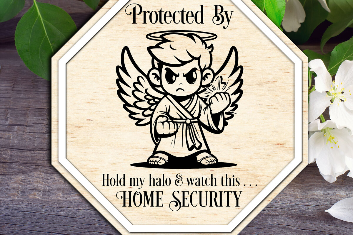 Σετ των 2 Intra απο ξύλο plywood 3mm-4mm πάχος – Προστατεύεται από τον Άγγελο Σημάδι Ασφάλειας Σπίτι Δίασταση  20x20 cm INTRAFABR-110422234