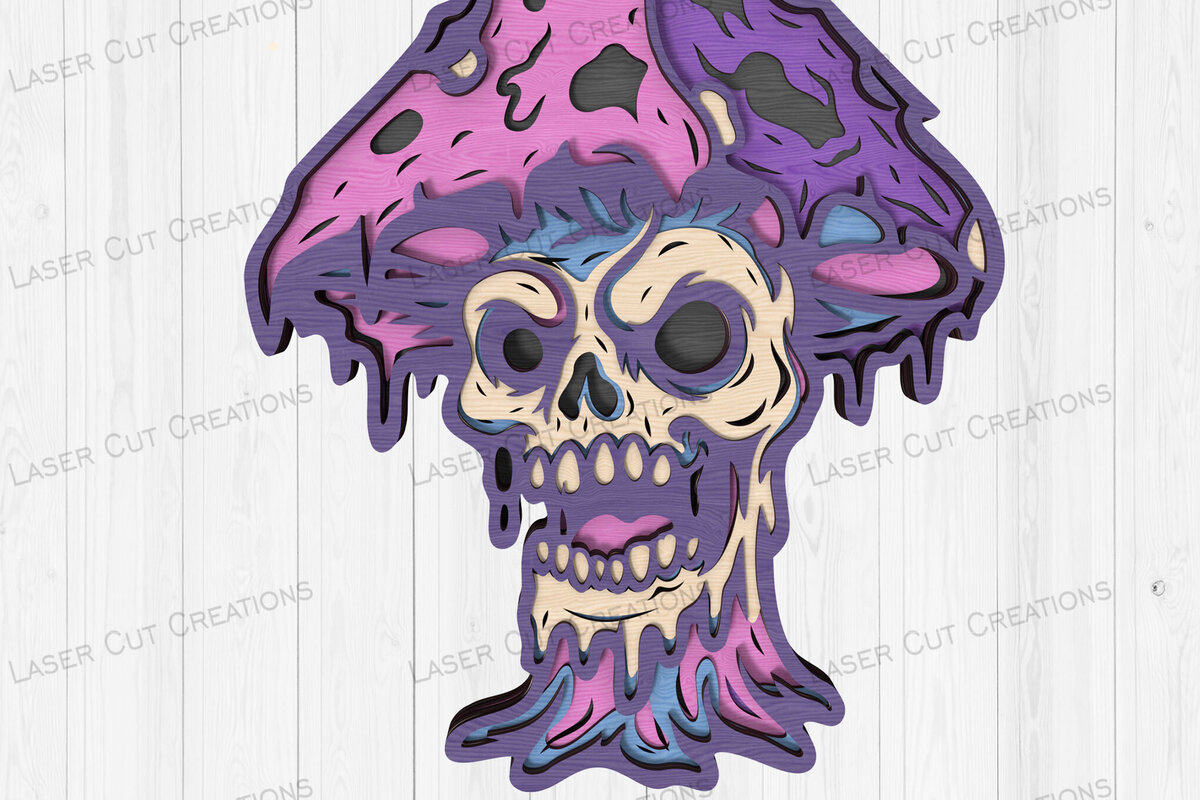 Σετ των 2 Intra απο ξύλο plywood 3mm-4mm πάχος – Psychedelic Skull Mushroom Δίασταση  20x20 cm INTRAFABR-124651610