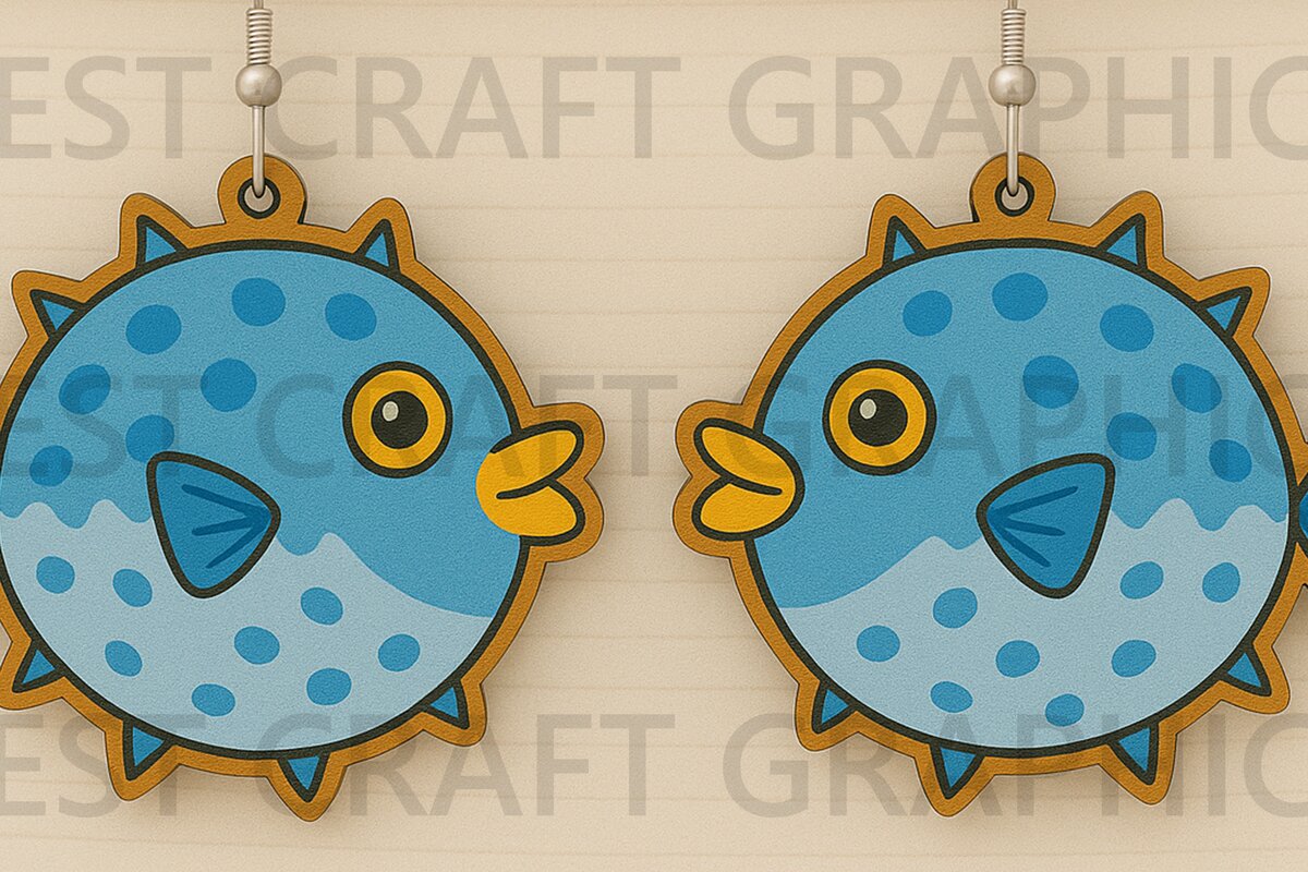 Σετ των 3 Intra απο ξύλο plywood 3mm-4mm πάχος – Σκουλαρίκια Pufferfish Δίασταση  5x5 cm INTRAFABR-123333825