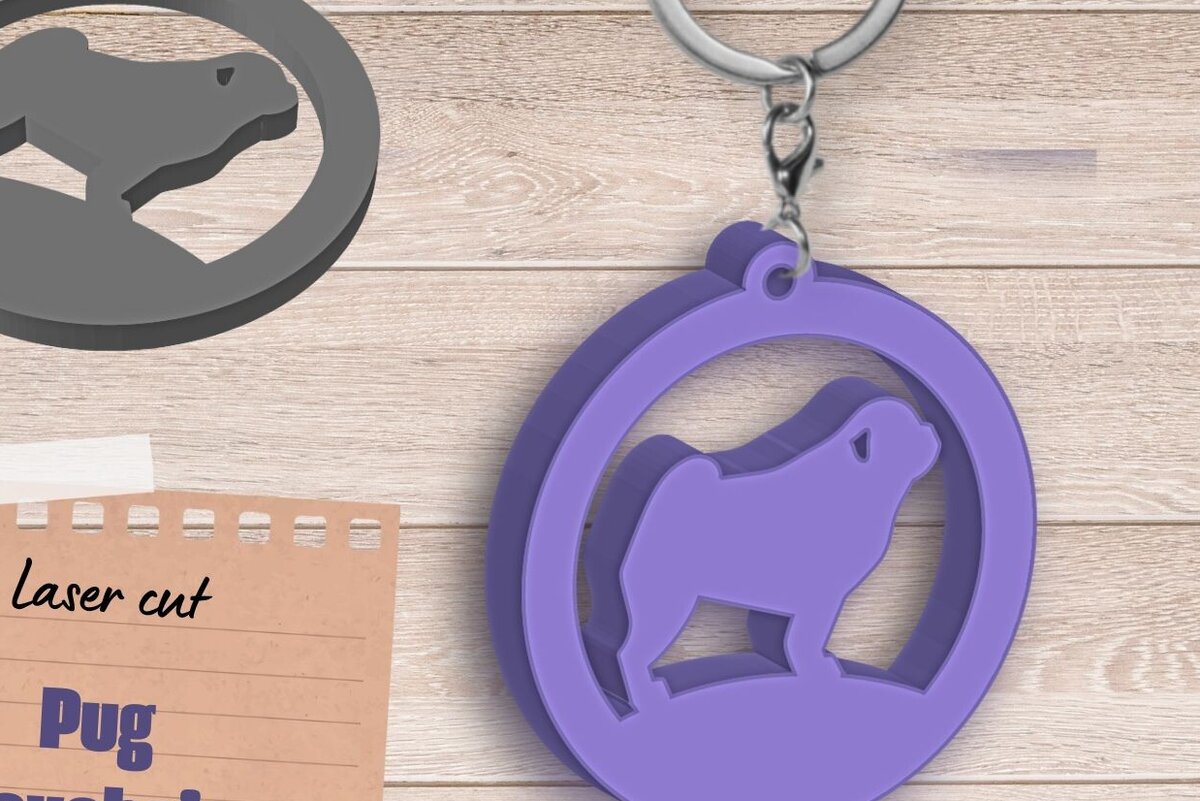 Σετ των 3 Intra απο ξύλο plywood 3mm-4mm πάχος – Μπρελόκ PUG Dog, Dog Lover Car Charm Δίασταση  5x5 cm INTRAFABR-89634804