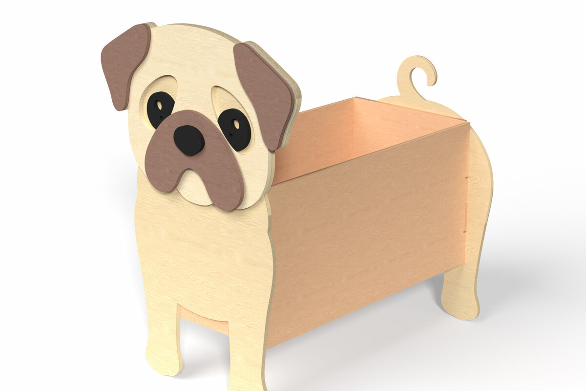 Σετ των 2 Intra απο ξύλο plywood 3mm-4mm πάχος – Κουτί αποθήκευσης Pug Dog – Δίασταση  20x20 cm INTRAFABR-120635054