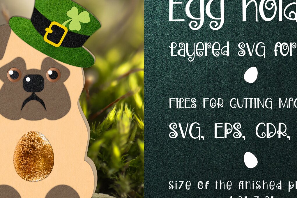 Σετ των 2 Intra απο ξύλο plywood 3mm-4mm πάχος – Pug - Πρότυπο Patrick's Day Egg Holder Δίασταση  20x20 cm INTRAFABR-24505981
