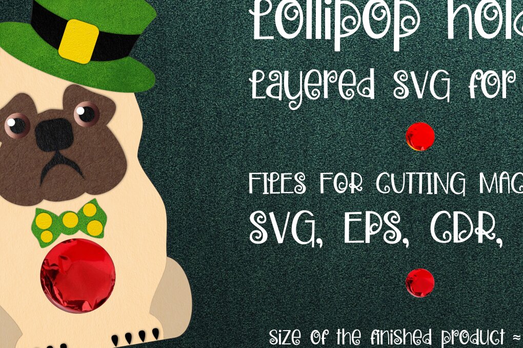 Σετ των 2 Intra απο ξύλο plywood 3mm-4mm πάχος – Pug-Patrick's Day Lollipop Holder Δίασταση  20x20 cm INTRAFABR-24119906