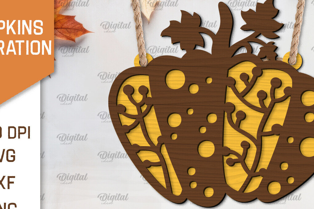 Σετ των 2 Intra απο ξύλο plywood 3mm-4mm πάχος –  κοπής λέιζερ διακόσμησης κολοκύθας Δίασταση  20x20 cm INTRAFABR-103860453