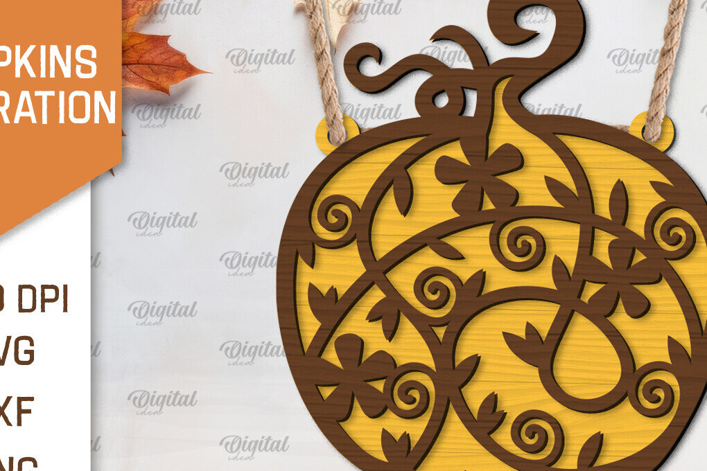 Σετ των 2 Intra απο ξύλο plywood 3mm-4mm πάχος –  κοπής λέιζερ διακόσμησης κολοκύθας Δίασταση  20x20 cm INTRAFABR-103860558