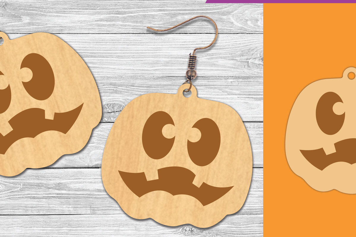 Σετ των 3 Intra απο ξύλο plywood 3mm-4mm πάχος – Σκουλαρίκια με λέιζερ προσώπου κολοκύθας 2 Δίασταση  5x5 cm INTRAFABR-106019411