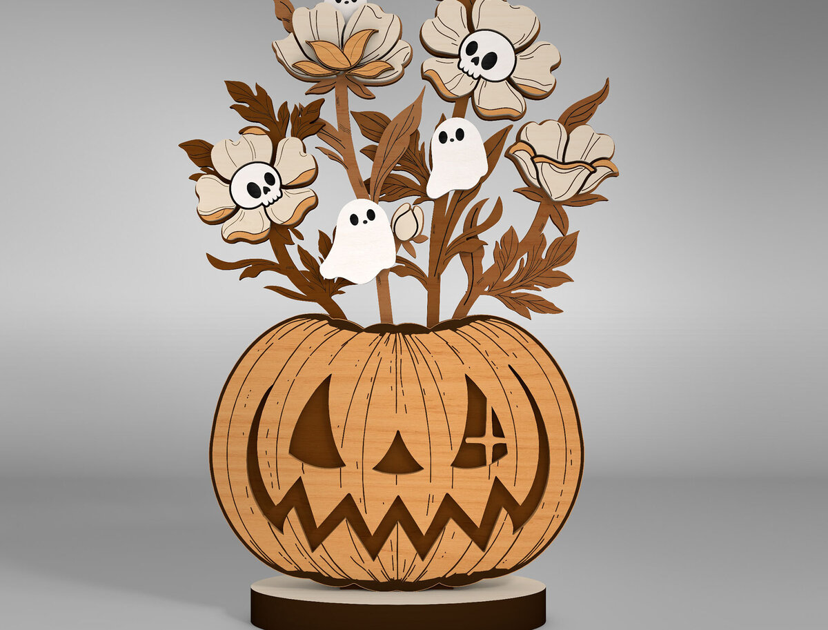 Σετ των 2 Intra απο ξύλο plywood 3mm-4mm πάχος – Pumpkin Flowers Table Δίασταση  20x20 cm INTRAFABR-110183142