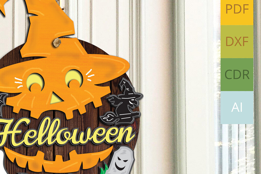 Σετ των 2 Intra απο ξύλο plywood 3mm-4mm πάχος – Κρεμάστρα πόρτας στεφάνι αποκριάτικων καπέλων κολοκύθας Δίασταση  20x20 cm INTRAFABR-103575672