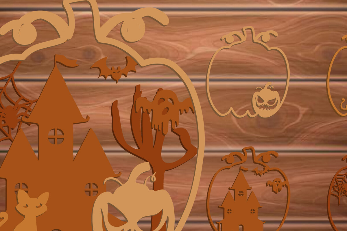 Σετ των 2 Intra απο ξύλο plywood 3mm-4mm πάχος – Κολοκύθα Halloween κομμένα αρχεία πολλαπλών επιπέδων Δίασταση  20x20 cm INTRAFABR-15610836