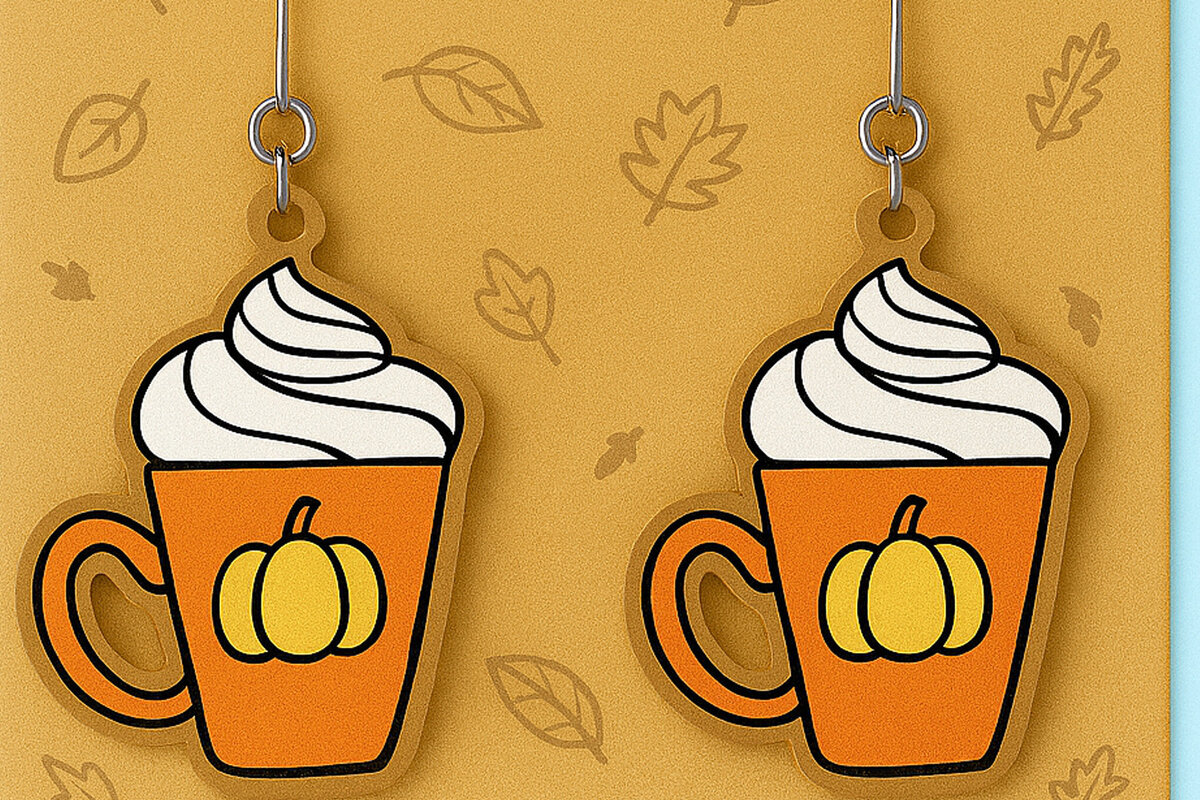 Σετ των 3 Intra απο ξύλο plywood 3mm-4mm πάχος – Σκουλαρίκια latte κολοκύθας Δίασταση  5x5 cm INTRAFABR-125298127