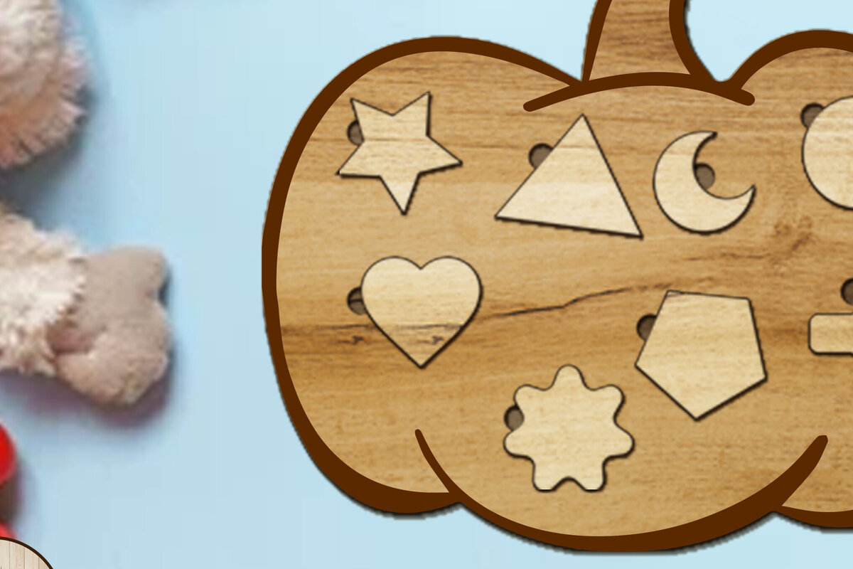 Σετ των 2 Intra απο ξύλο plywood 3mm-4mm πάχος – Παζλ σε σχήμα κολοκύθας για παιδιά, κομμένο αρχείο Δίασταση  20x20 cm INTRAFABR-88105494