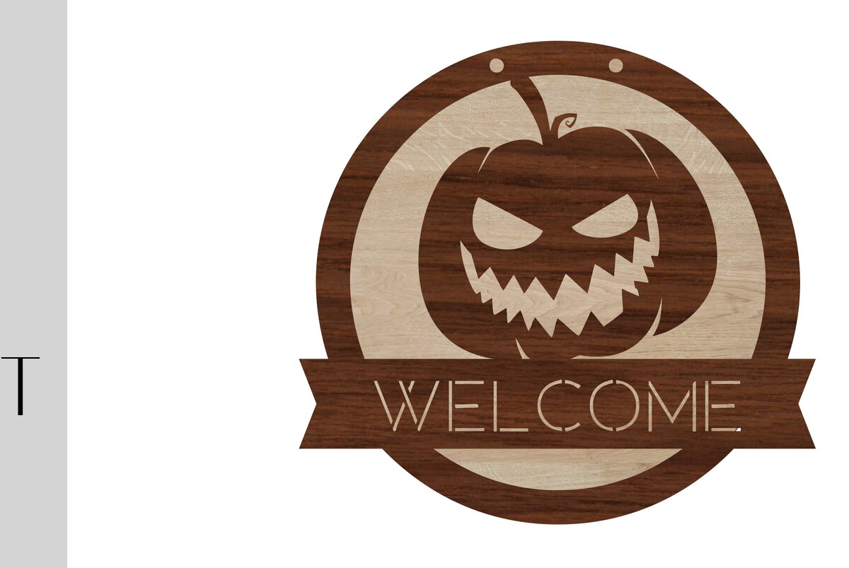 Σετ των 2 Intra απο ξύλο plywood 3mm-4mm πάχος – Σημάδι καλωσορίσματος κολοκύθας και κενό Δίασταση  20x20 cm INTRAFABR-13922756