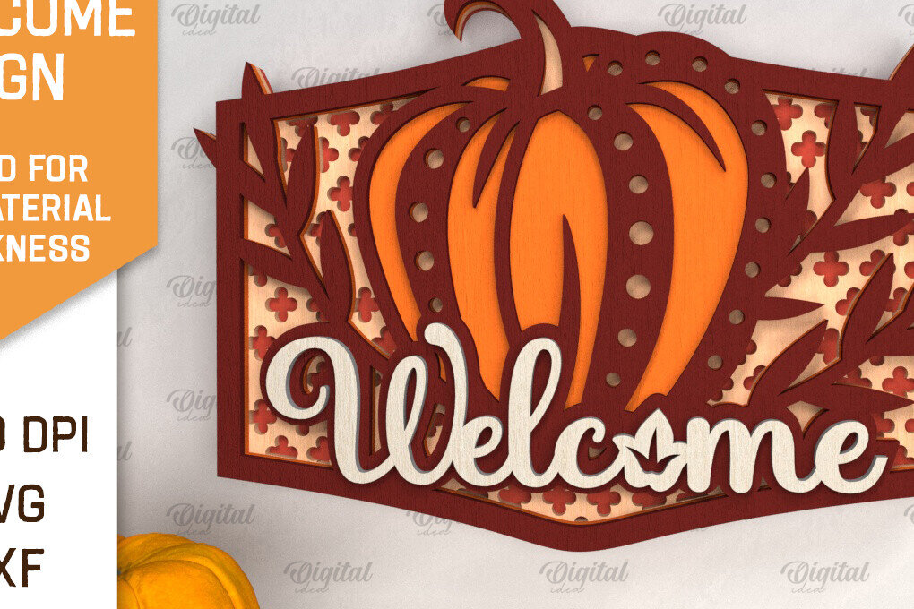 Σετ των 2 Intra απο ξύλο plywood 3mm-4mm πάχος –  κοπής με λέιζερ καλωσορίσματος κολοκύθας Δίασταση  20x20 cm INTRAFABR-102901869