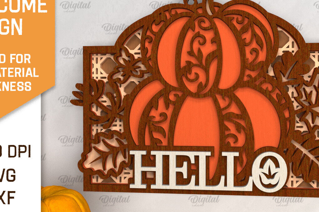 Σετ των 2 Intra απο ξύλο plywood 3mm-4mm πάχος –  κοπής με λέιζερ καλωσορίσματος κολοκύθας Δίασταση  20x20 cm INTRAFABR-102901223