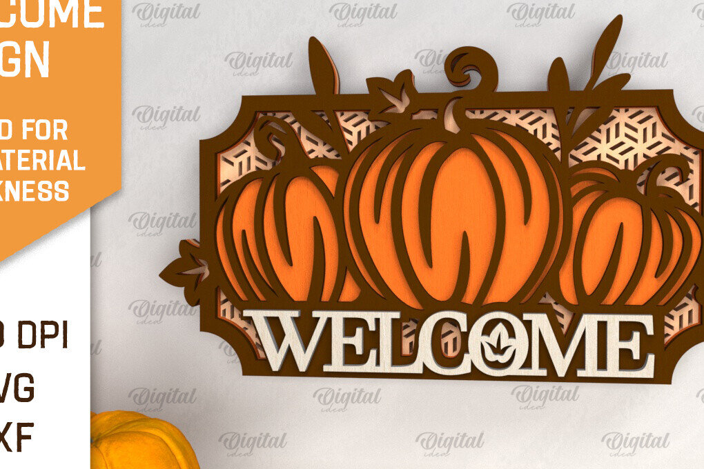 Σετ των 2 Intra απο ξύλο plywood 3mm-4mm πάχος –  κοπής με λέιζερ καλωσορίσματος κολοκύθας Δίασταση  20x20 cm INTRAFABR-102901245