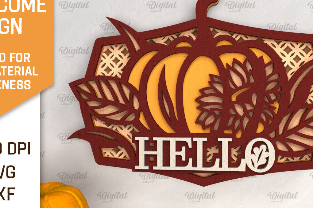 Σετ των 2 Intra απο ξύλο plywood 3mm-4mm πάχος –  κοπής με λέιζερ καλωσορίσματος κολοκύθας Δίασταση  20x20 cm INTRAFABR-102901260