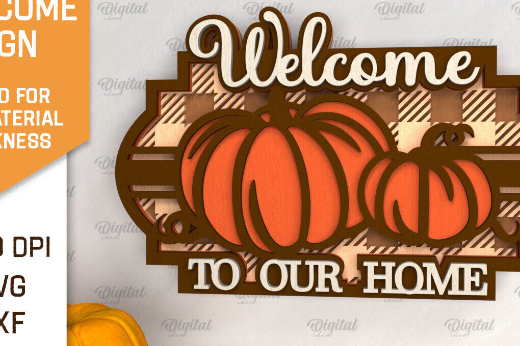 Σετ των 2 Intra απο ξύλο plywood 3mm-4mm πάχος –  κοπής με λέιζερ καλωσορίσματος κολοκύθας Δίασταση  20x20 cm INTRAFABR-102901293