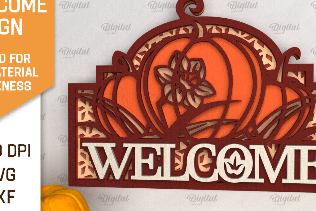 Σετ των 2 Intra απο ξύλο plywood 3mm-4mm πάχος –  κοπής με λέιζερ καλωσορίσματος κολοκύθας Δίασταση  20x20 cm INTRAFABR-102901313