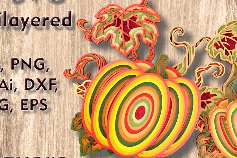 Σετ των 2 Intra απο ξύλο plywood 3mm-4mm πάχος – Αρχεία λέιζερ 3D Multilayer Pumpkins Δίασταση  20x20 cm INTRAFABR-109512150