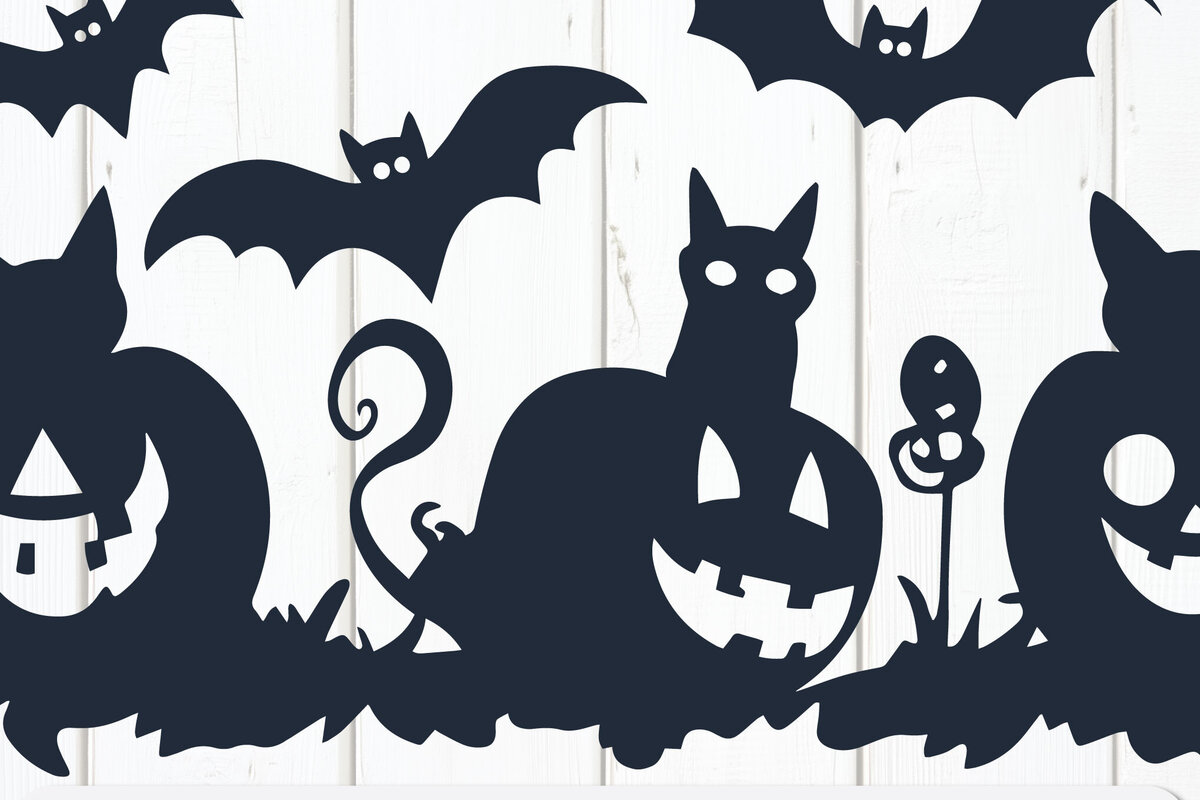 Σετ των 2 Intra απο ξύλο plywood 3mm-4mm πάχος – "Κολοκύθες με γάτες, νυχτερίδες &amp; φαντάσματα" Δίασταση  20x20 cm INTRAFABR-103163753