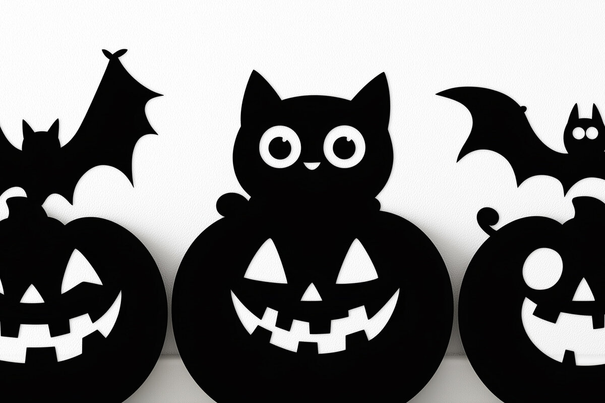 Σετ των 2 Intra απο ξύλο plywood 3mm-4mm πάχος – "Κολοκύθες με γάτες, νυχτερίδες &amp; φαντάσματα" Δίασταση  20x20 cm INTRAFABR-103166022