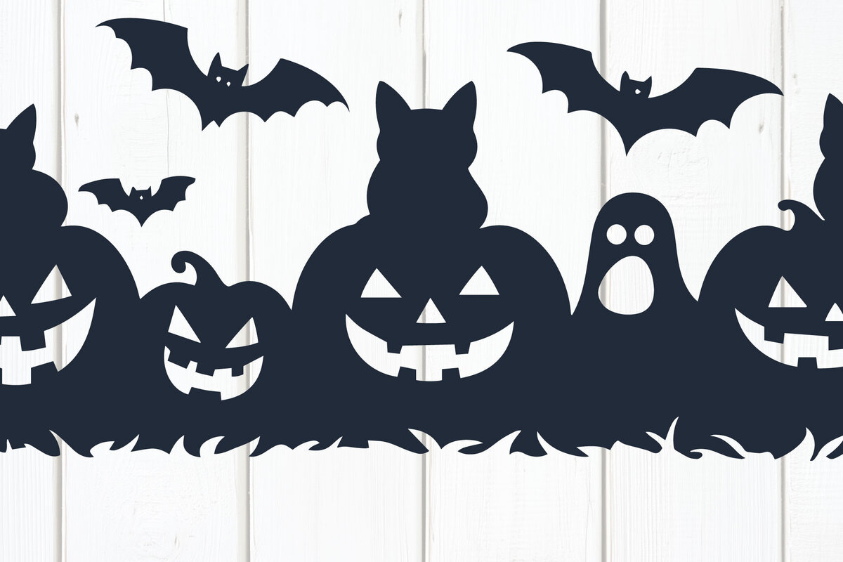 Σετ των 2 Intra απο ξύλο plywood 3mm-4mm πάχος – "Κολοκύθες με γάτες, νυχτερίδες &amp; φαντάσματα" Δίασταση  20x20 cm INTRAFABR-103167089