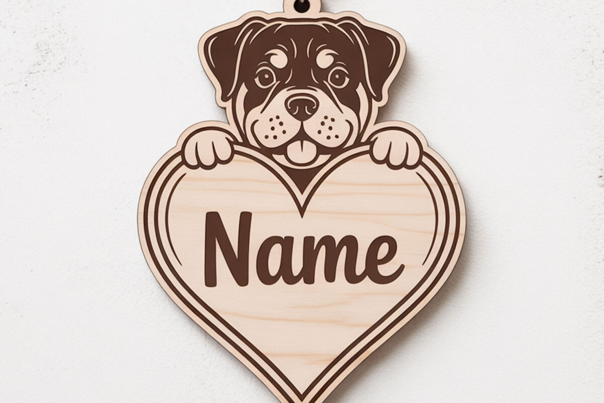 Σετ των 3 Intra απο ξύλο plywood 3mm-4mm πάχος – Μπρελόκ Puppy Dog Heart Δίασταση  5x5 cm INTRAFABR-122244815