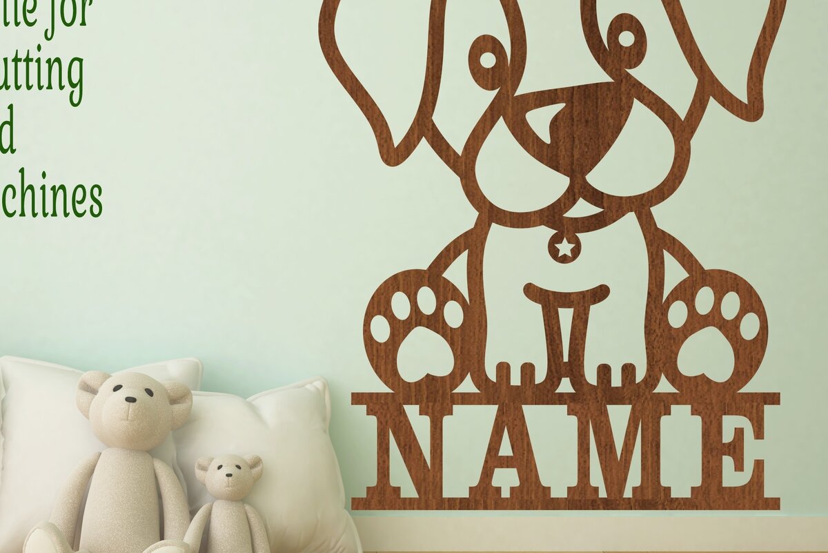 Σετ των 2 Intra απο ξύλο plywood 3mm-4mm πάχος – Πινακίδα ονόματος Puppy Dog Art Δίασταση  20x20 cm INTRAFABR-74904639