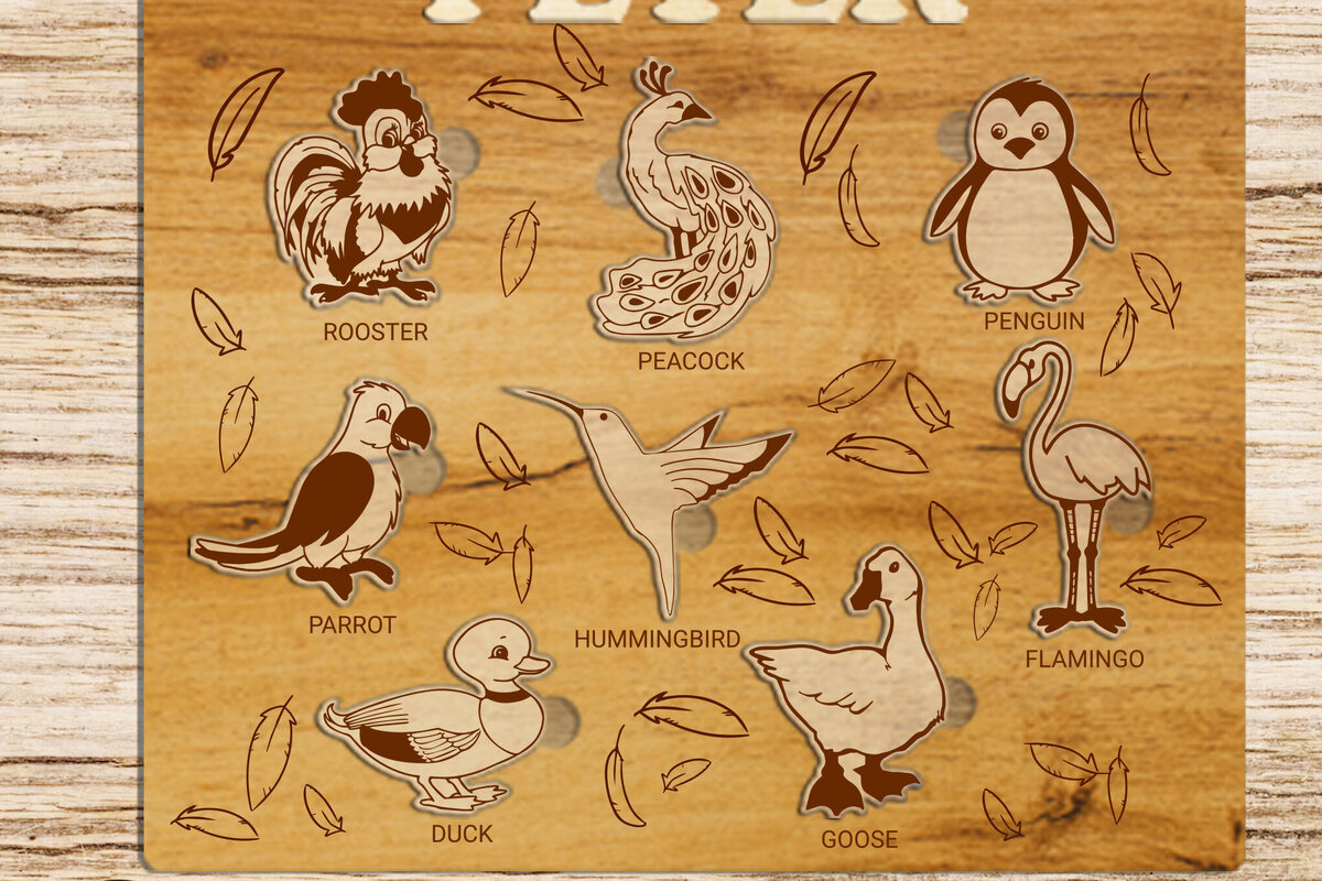 Σετ των 2 Intra απο ξύλο plywood 3mm-4mm πάχος – Παζλ για παιδιά με ζώα, πρότυπο Δίασταση  20x20 cm INTRAFABR-86815438