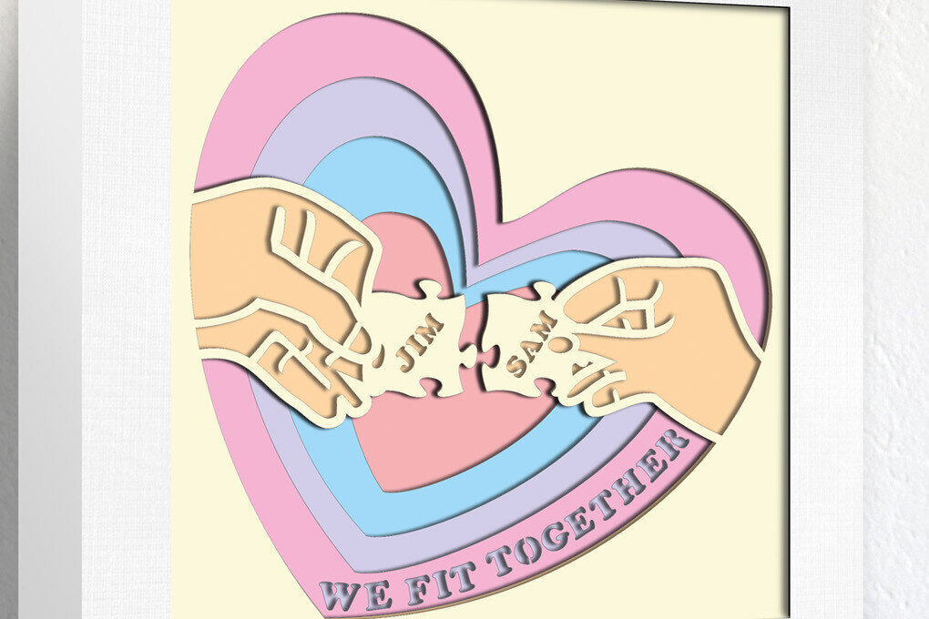 Σετ των 2 Intra απο ξύλο plywood 3mm-4mm πάχος – Puzzle Love Hands Shadowbox Cricut Δίασταση  20x20 cm INTRAFABR-103587978