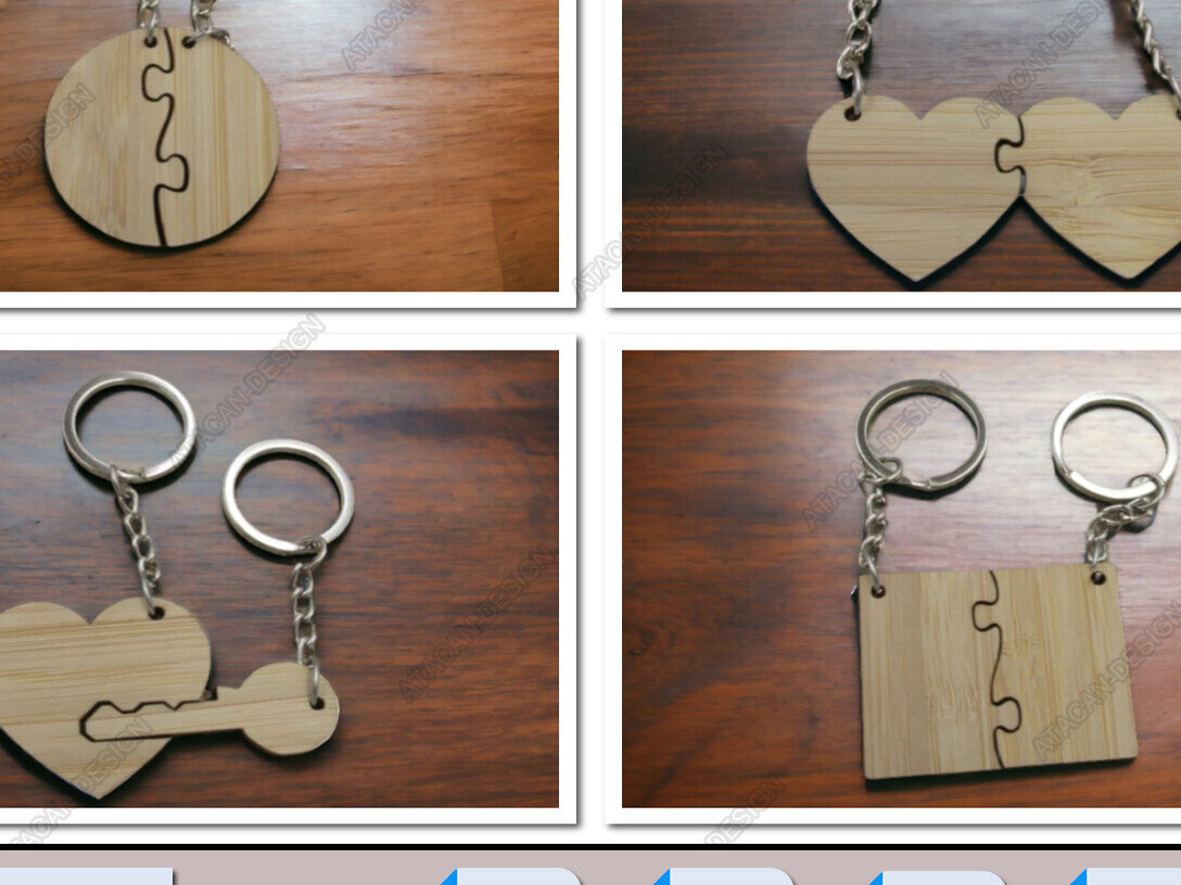 Σετ των 3 Intra απο ξύλο plywood 3mm-4mm πάχος – Μπρελόκ Παζλ που συμπλέκεται καρδιά Δίασταση  5x5 cm INTRAFABR-95003988