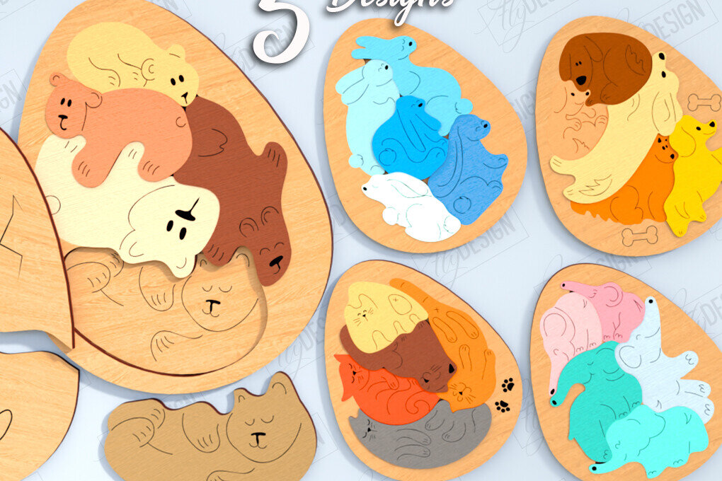 Σετ των 2 Intra απο ξύλο plywood 3mm-4mm πάχος – Παζλ με Πακέτο κοπής με λέιζερ ζώων Δίασταση  20x20 cm INTRAFABR-120135327