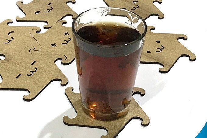 Σετ των 2 Intra απο ξύλο plywood 3mm-4mm πάχος – Παζλ Ξύλινα σουβέρ Interlock Coupper Δίασταση  20x20 cm INTRAFABR-35440740