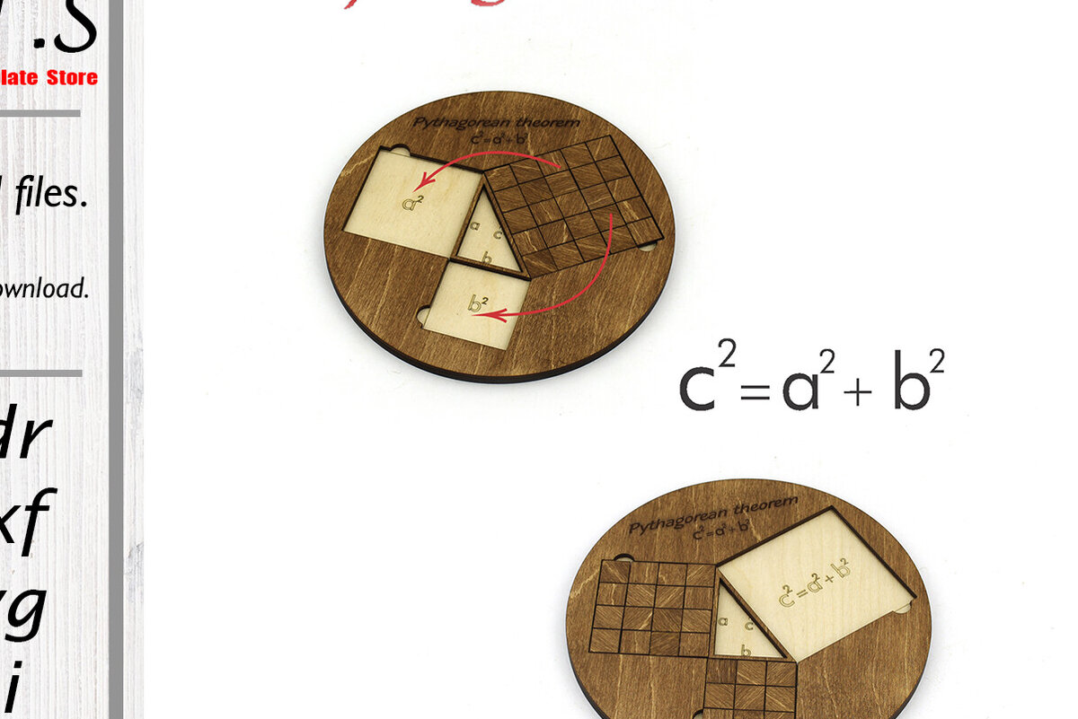 Σετ των 2 Intra απο ξύλο plywood 3mm-4mm πάχος – Απόδειξη Πυθαγόρειου Θεωρήματος. Αρχείο λέιζερ Δίασταση  20x20 cm INTRAFABR-93776681