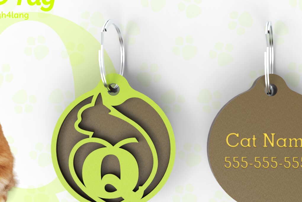 Σετ των 2 Intra απο ξύλο plywood 3mm-4mm πάχος – Q | Ετικέτα αναγνώρισης γάτας | Αρχείο κοπής με λέιζερ | Δίασταση  20x20 cm INTRAFABR-92347512